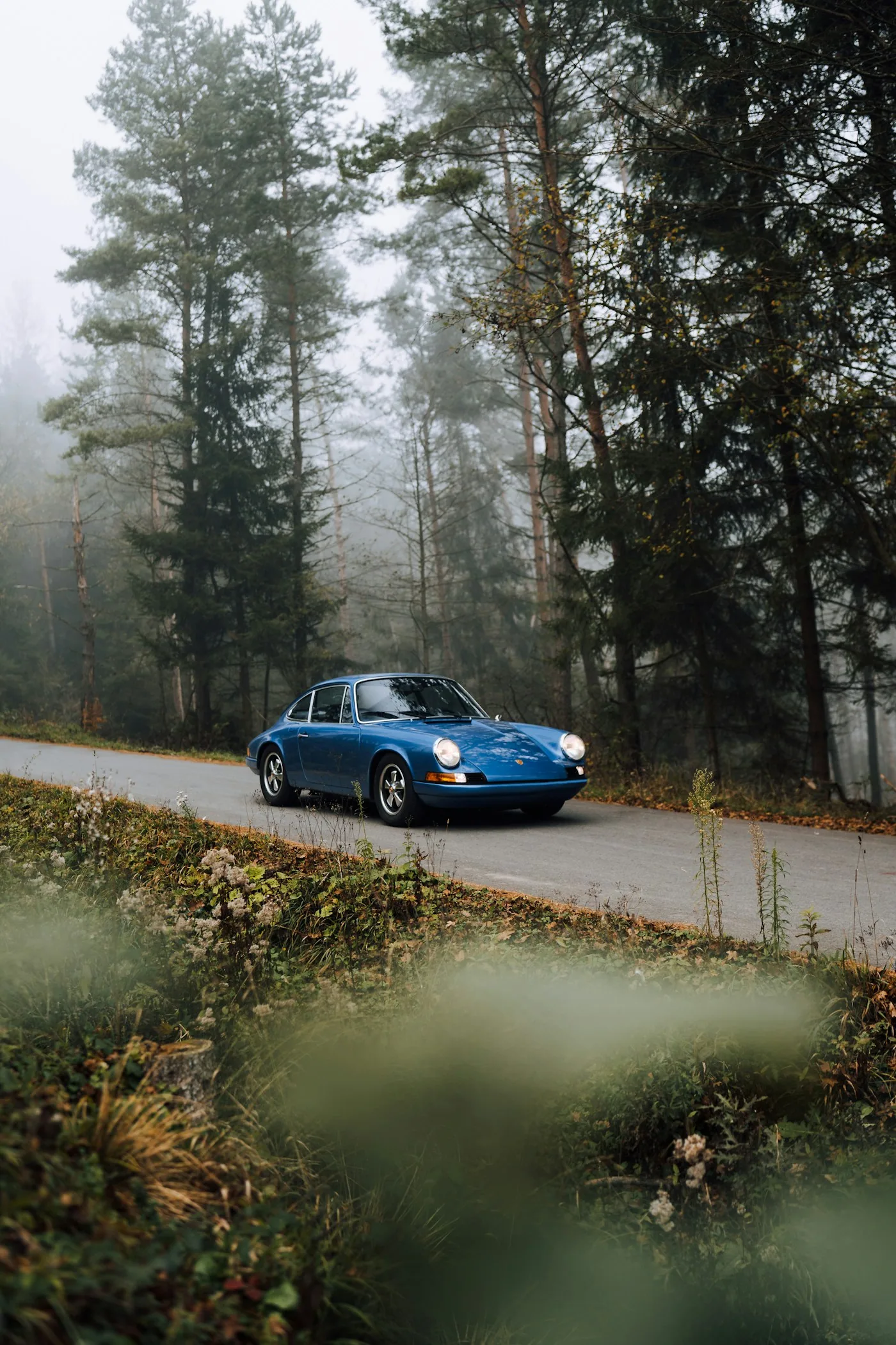 Porsche 911 clásico detenido en un camino de bosque